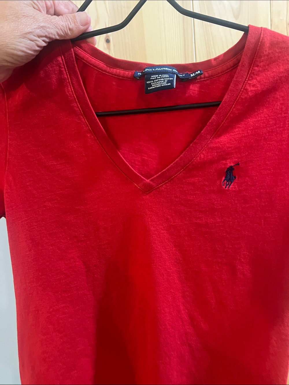Ralph Lauren ladies  V-Neck Polo Shirt in Red with Navy logo size medium